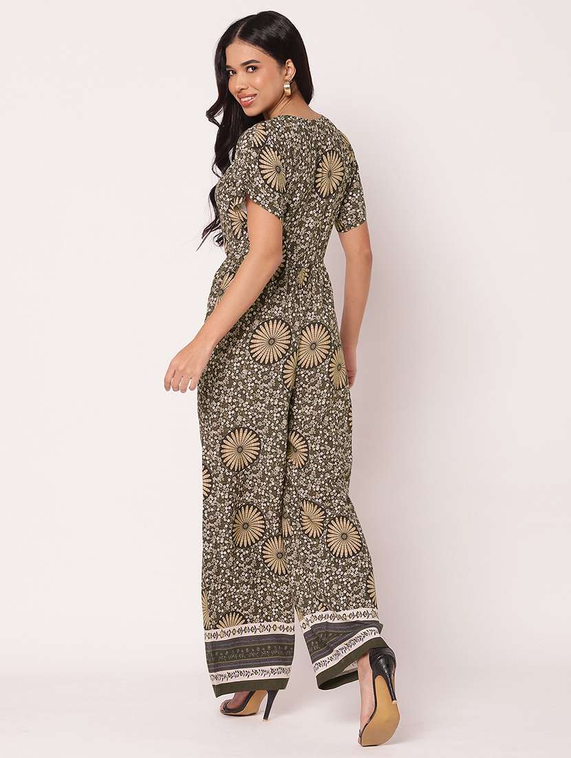 women floral printed v neck full leg jumpsuit - 21693979 - Standard Image - 4