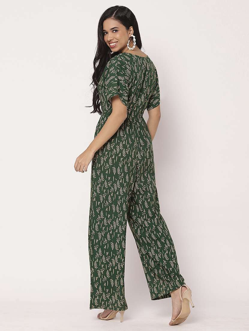 women green printed v neck full leg jumpsuit - 21693980 -  Standard Image - 4