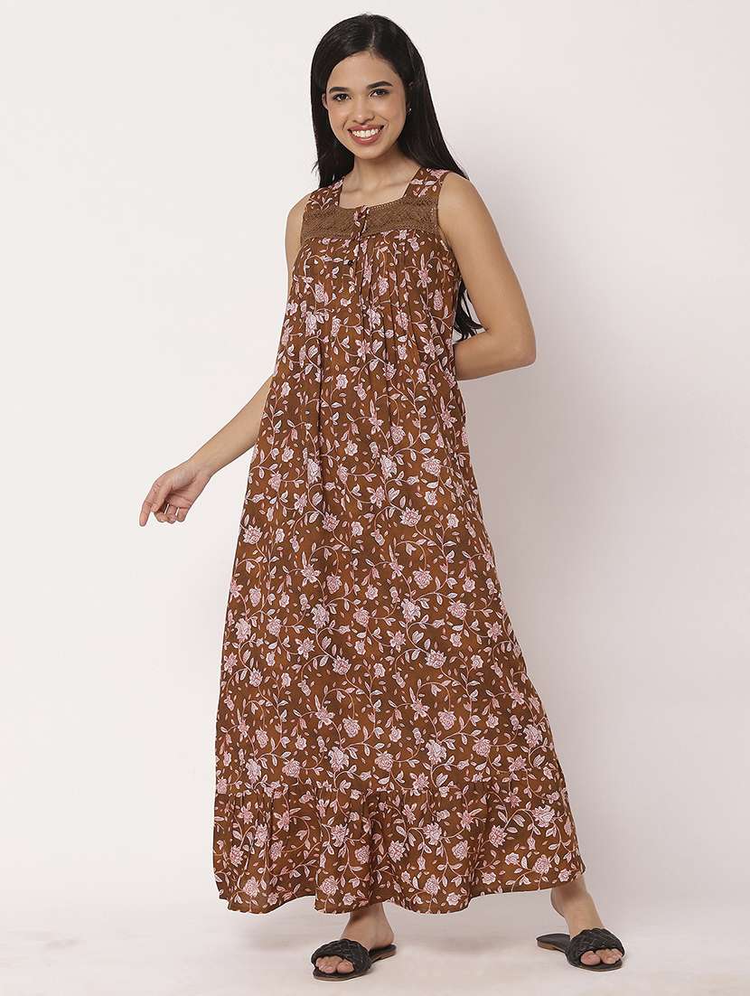 women floral printed sleeveless nighty - 21693983 -  Standard Image - 1