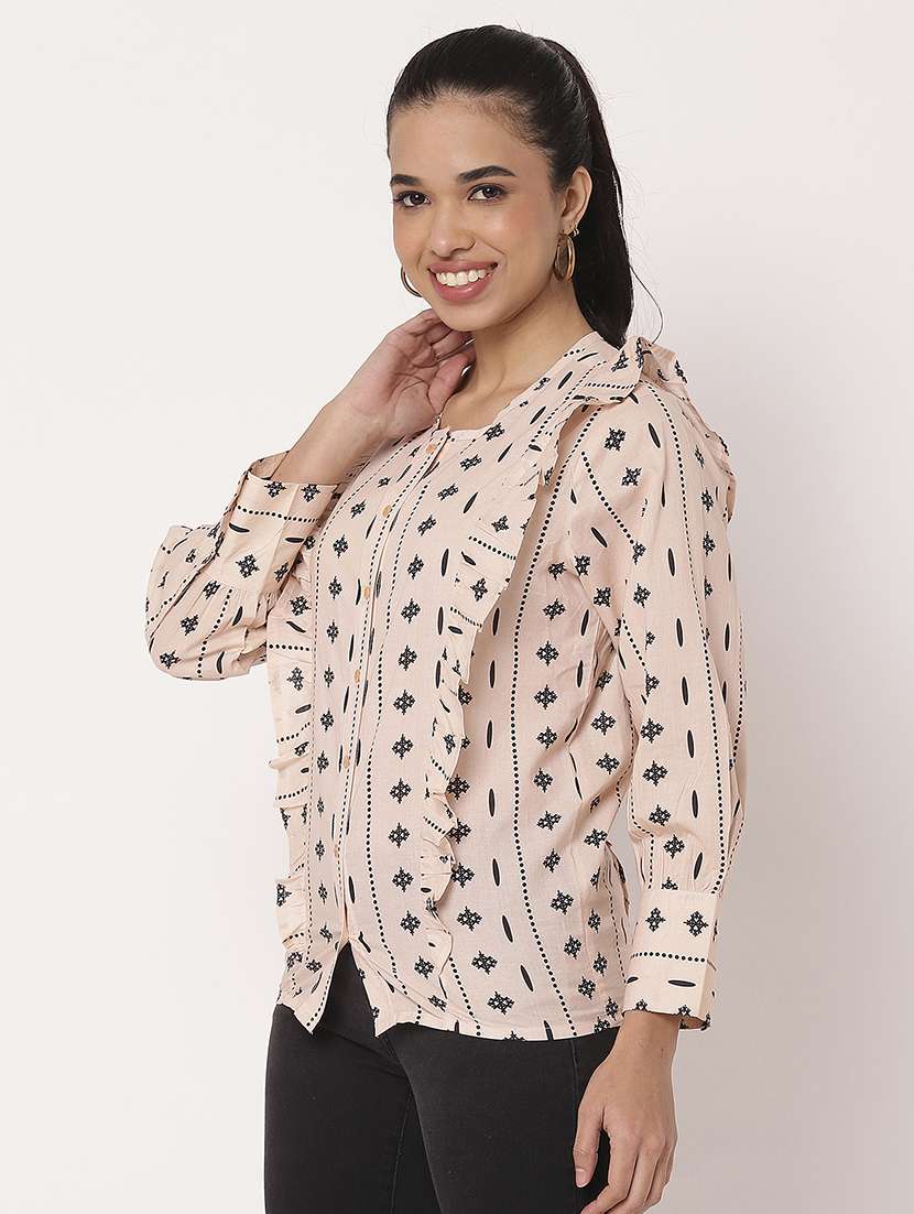 women printed round neck shirt top - 21693984 -  Standard Image - 1