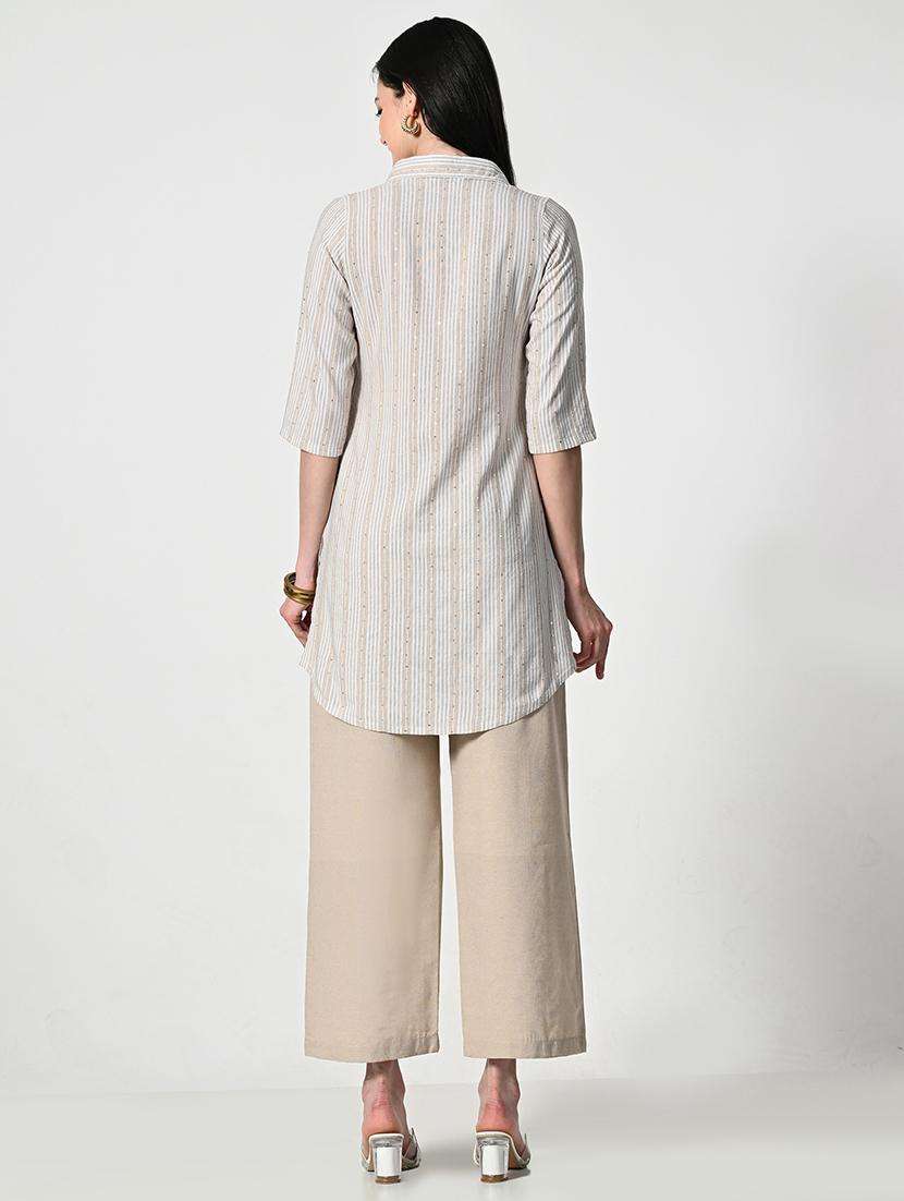 women stripes three quarter sleeve a-line kurti - 21693986 -  Standard Image - 4