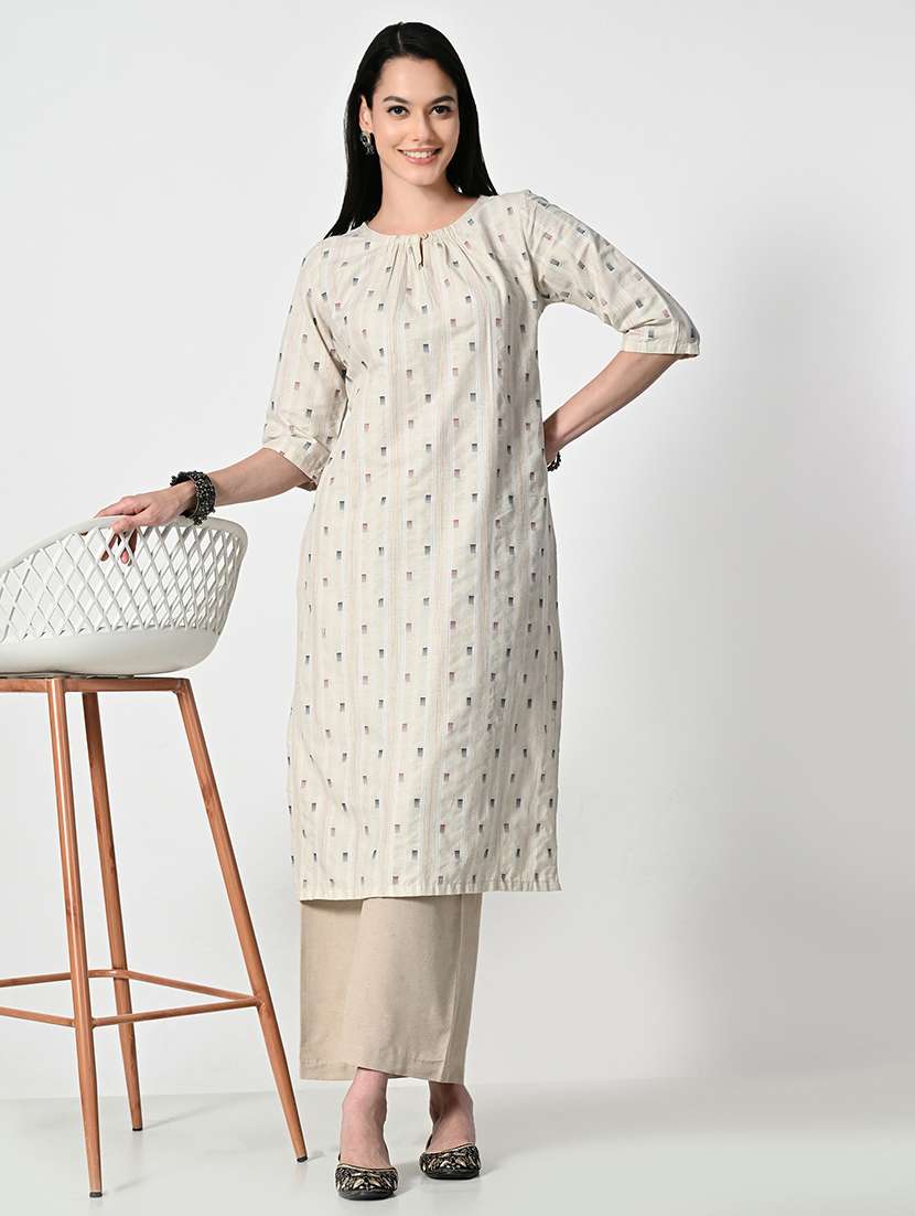 women printed elbow sleeve straight kurta