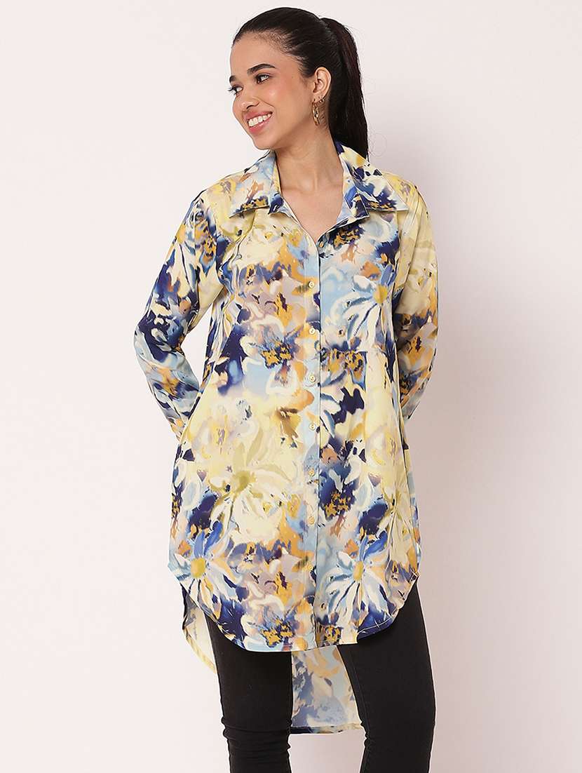 women printed long sleeve high-low shirt - 21694001 - Zoom Image - 0