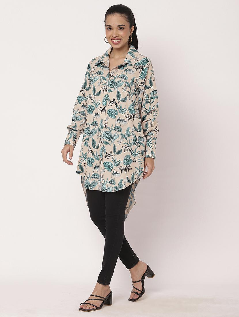 women printed long sleeve high-low shirt - 21694002 -  Standard Image - 1