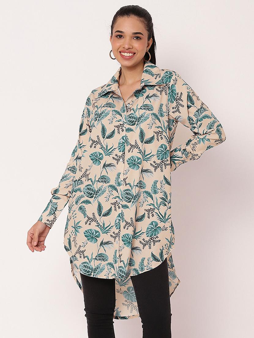 women printed long sleeve high-low shirt - 21694002 - Standard Image - 4