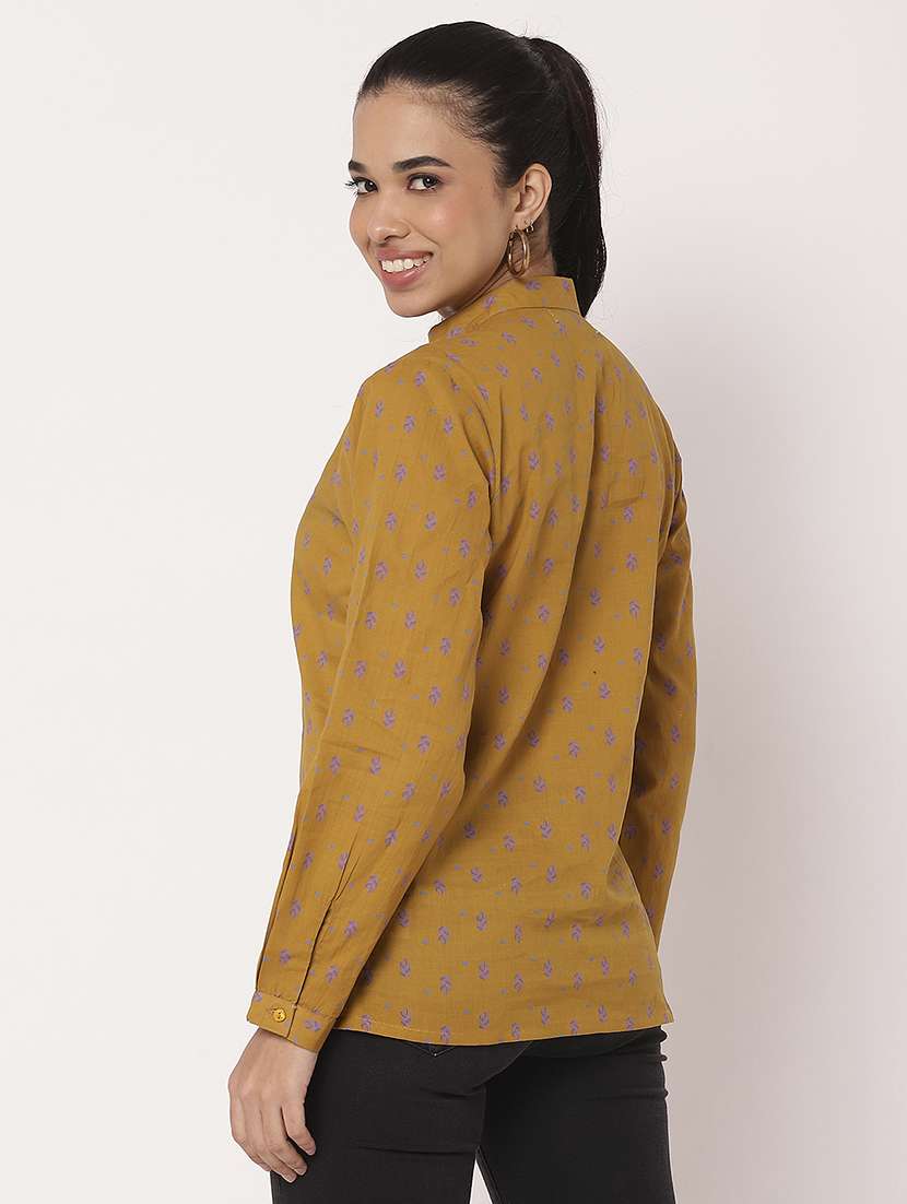 women mustard printed long sleeve regular shirt - 21694004 - Standard Image - 4