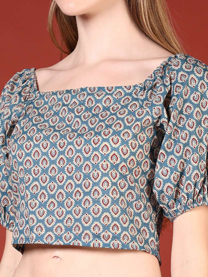 women printed puff sleeves crop top - 21694242 -  Standard Image - 4