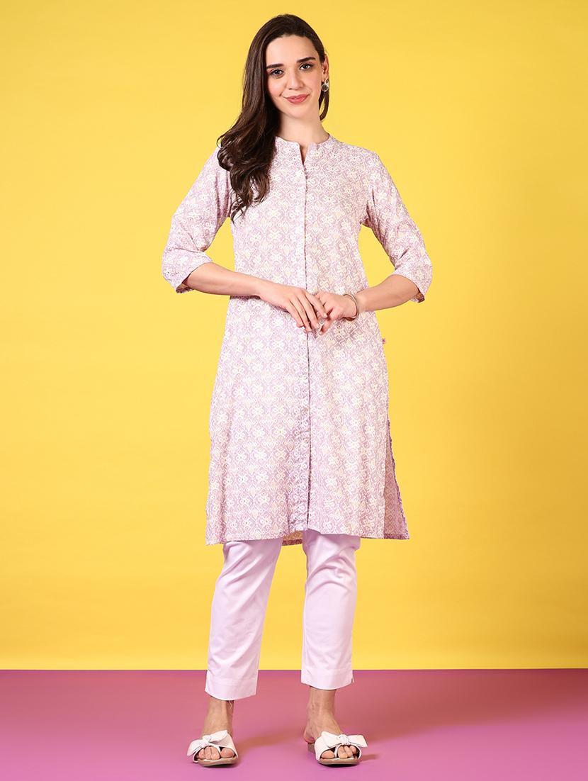 women mandarin neck printed straight kurta - 21694243 - Standard Image - 4
