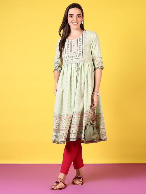 women round neck embroidered flared kurta - 21694246 - Standard Image - 0