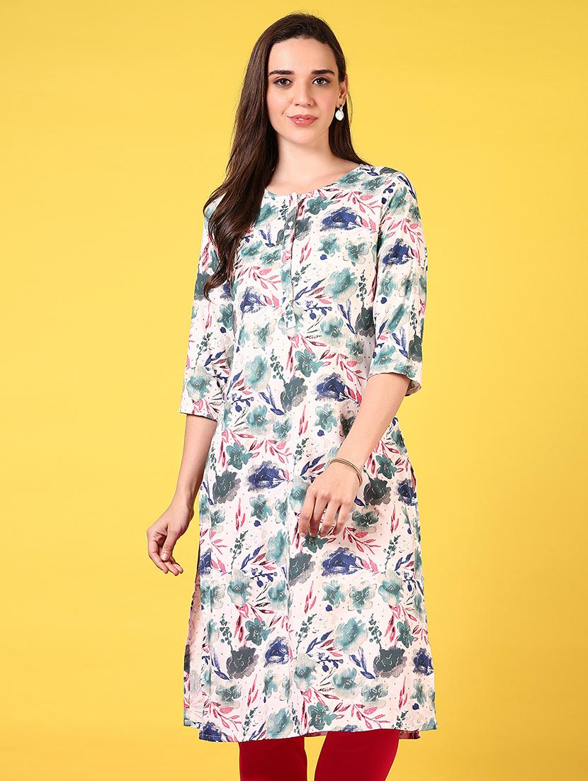 women round neck printed straight kurta - 21694249 - Zoom Image - 0