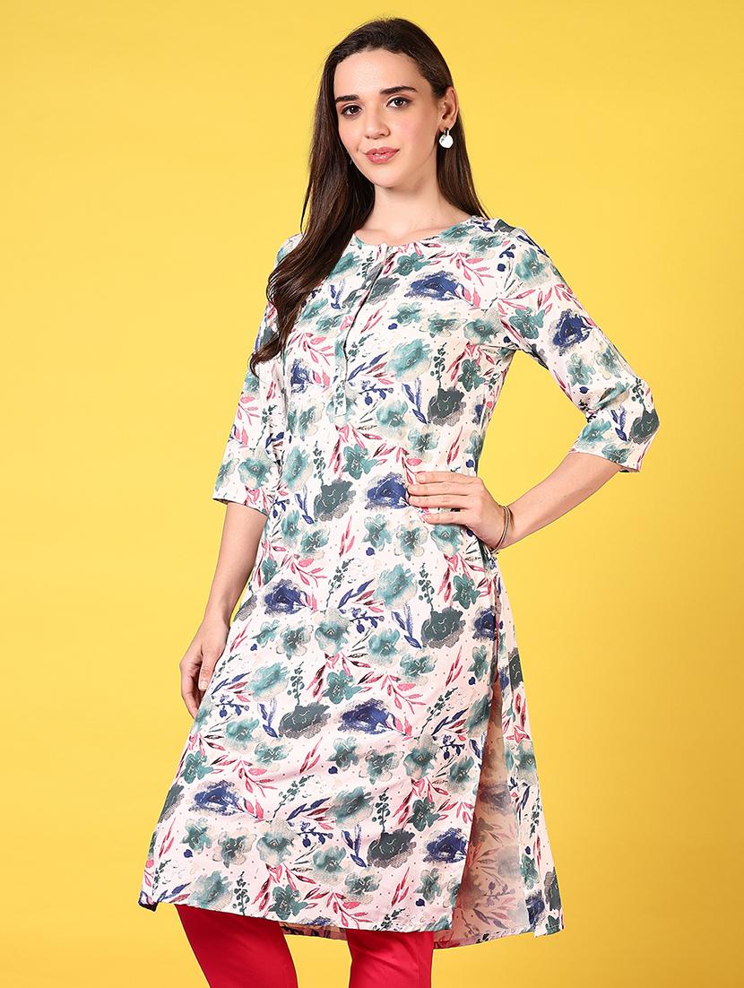 women round neck printed straight kurta - 21694249 - Standard Image - 1