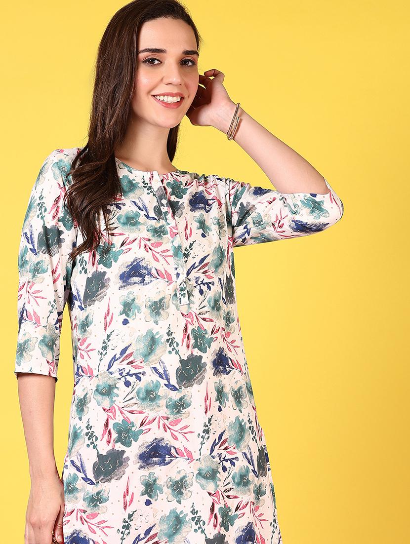 women round neck printed straight kurta - 21694249 - Standard Image - 4