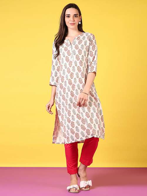 women notch neck printed straight kurta - 21694251 - Standard Image - 0