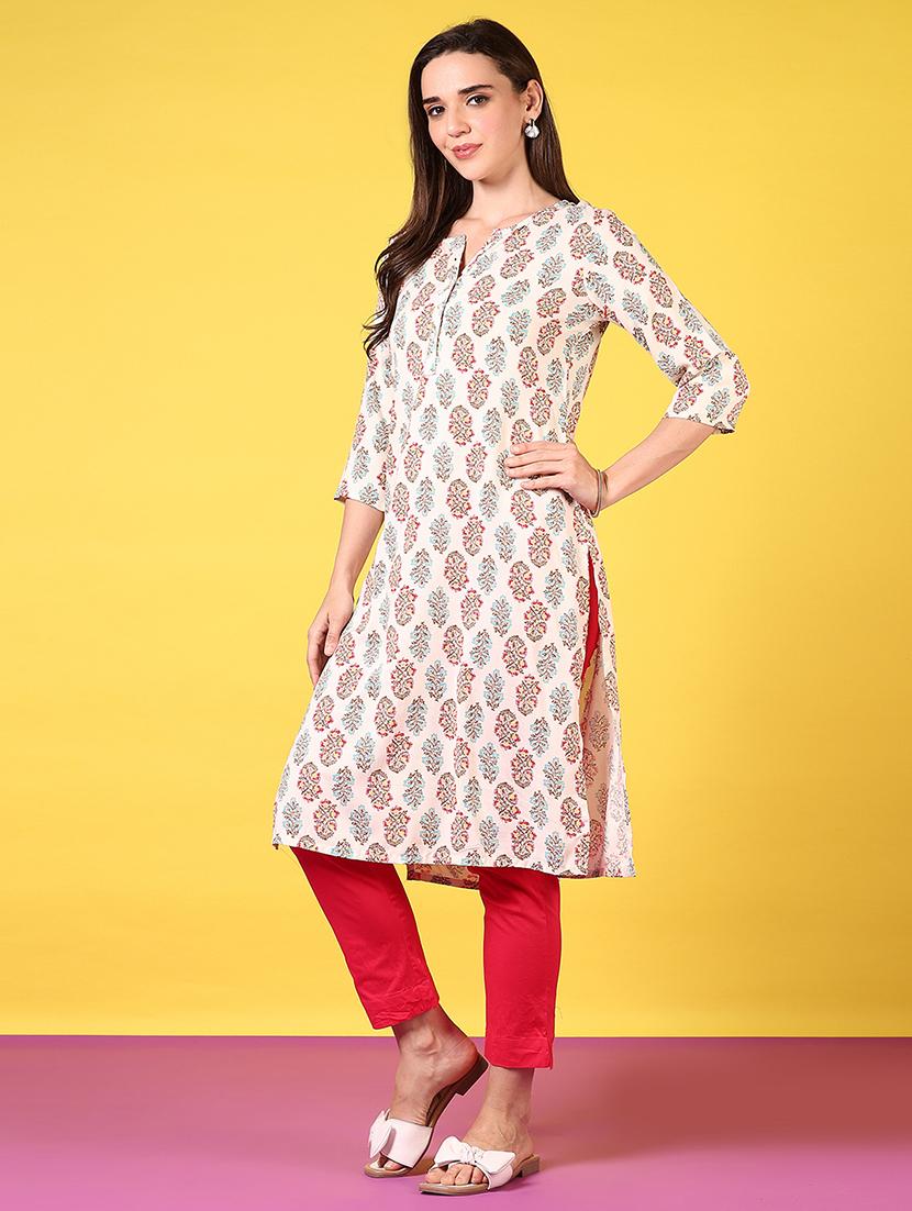 women notch neck printed straight kurta - 21694251 -  Standard Image - 1