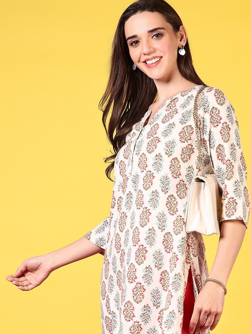 women notch neck printed straight kurta - 21694251 - Standard Image - 4