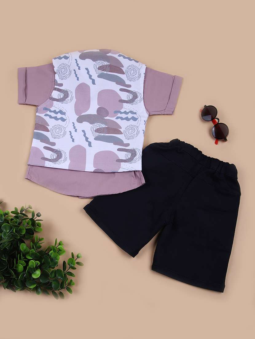 boys printed shirt and shorts with waistcoat  - 21694269 -  Standard Image - 1