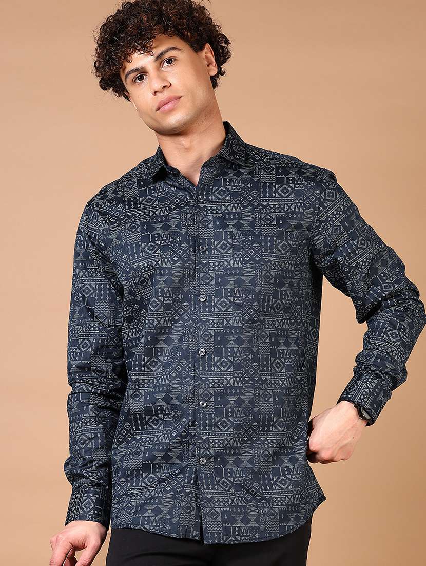 men long sleeves printed casual shirt - 21694287 -  Standard Image - 1