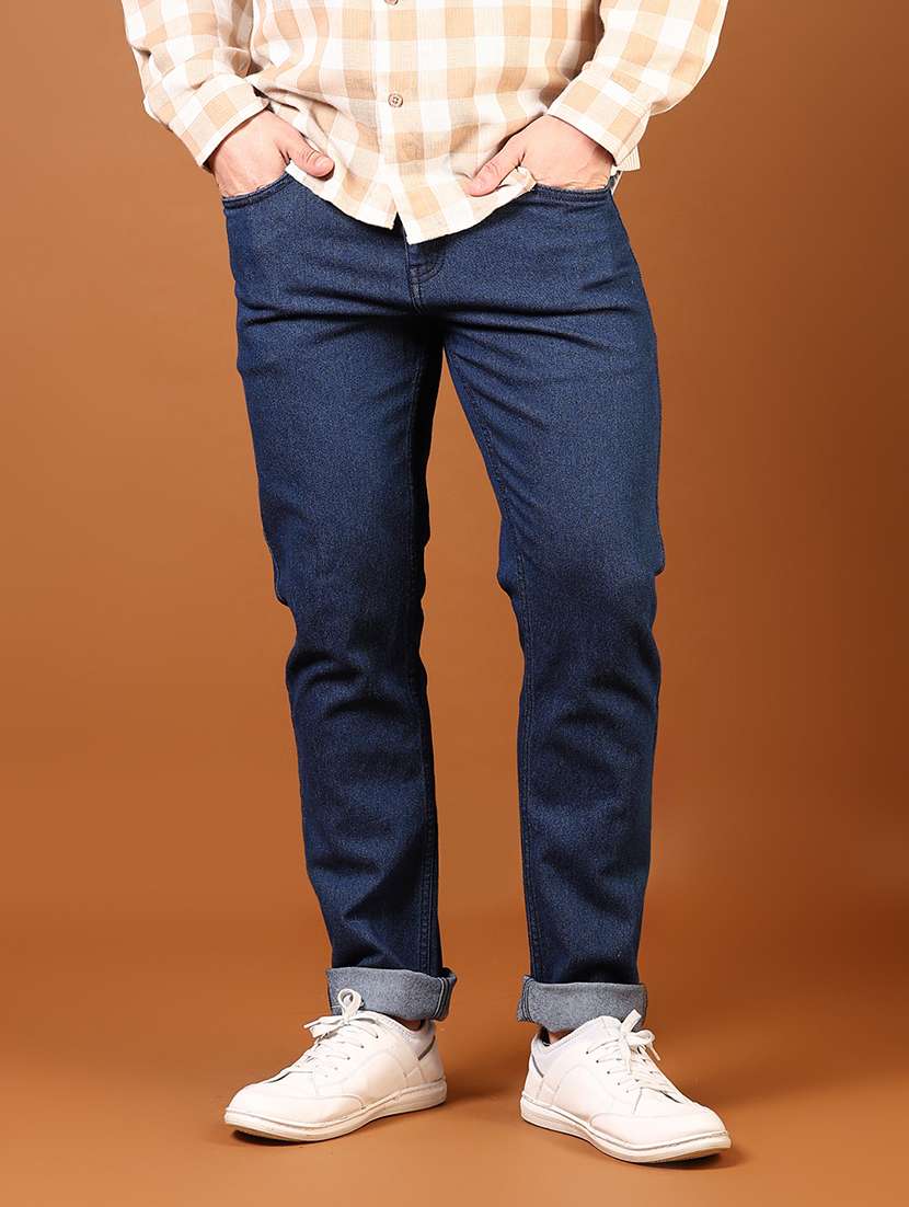 men blue plain mid rise slim fit denim jean - 21694295 -  Standard Image - 1