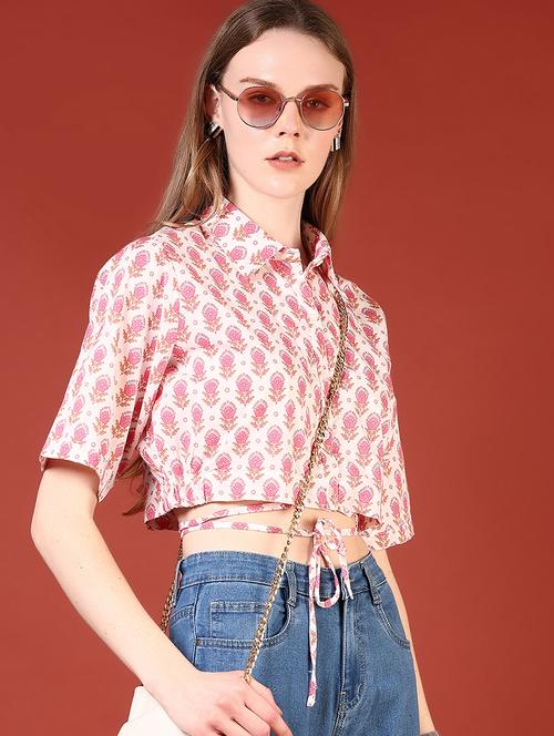 women floral printed collared crop shirt - 21694297 -  Standard Image - 0