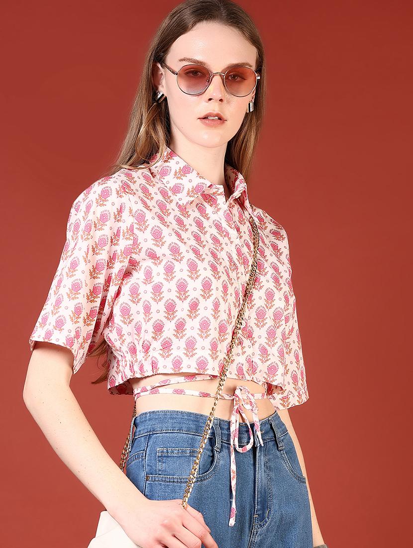 women floral printed collared crop shirt - 21694297 -  Zoom Image - 0
