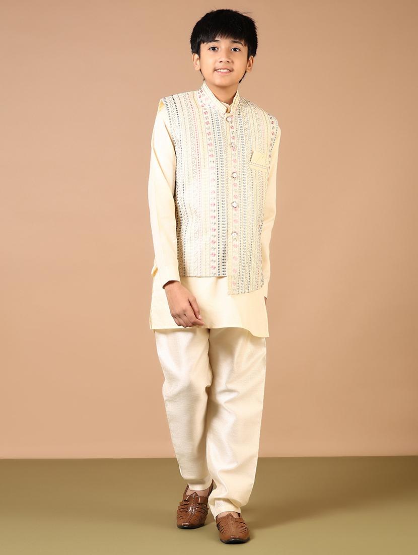 boys solid kurta pyjama with embroidered jacket - 21694313 -  Standard Image - 1