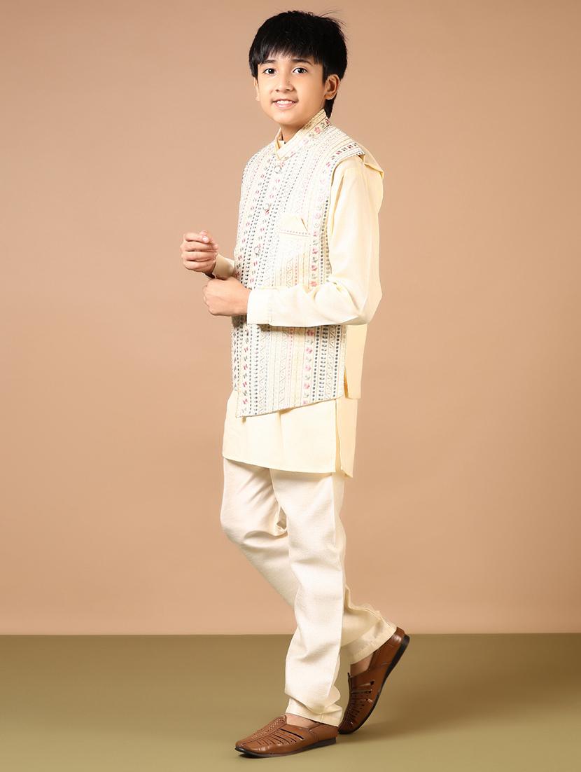 boys solid kurta pyjama with embroidered jacket - 21694313 - Standard Image - 6