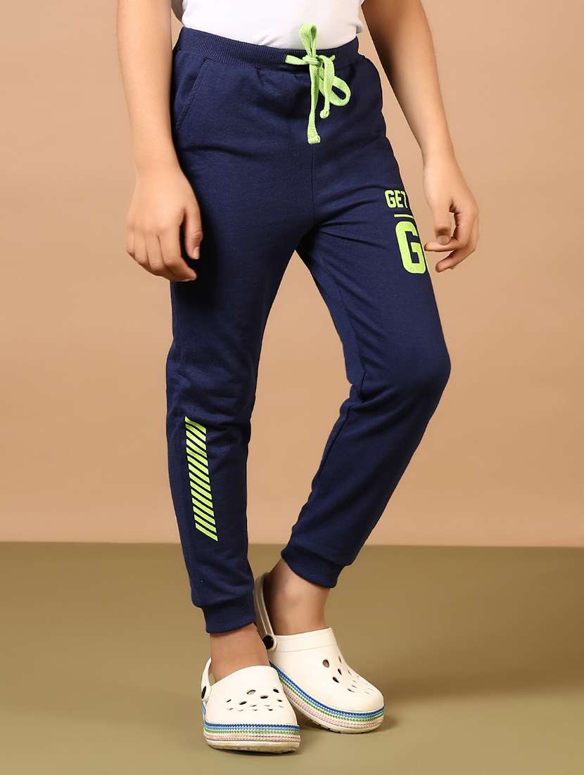 boys navy blue placement print mid rise jogger - 21694334 -  Standard Image - 1