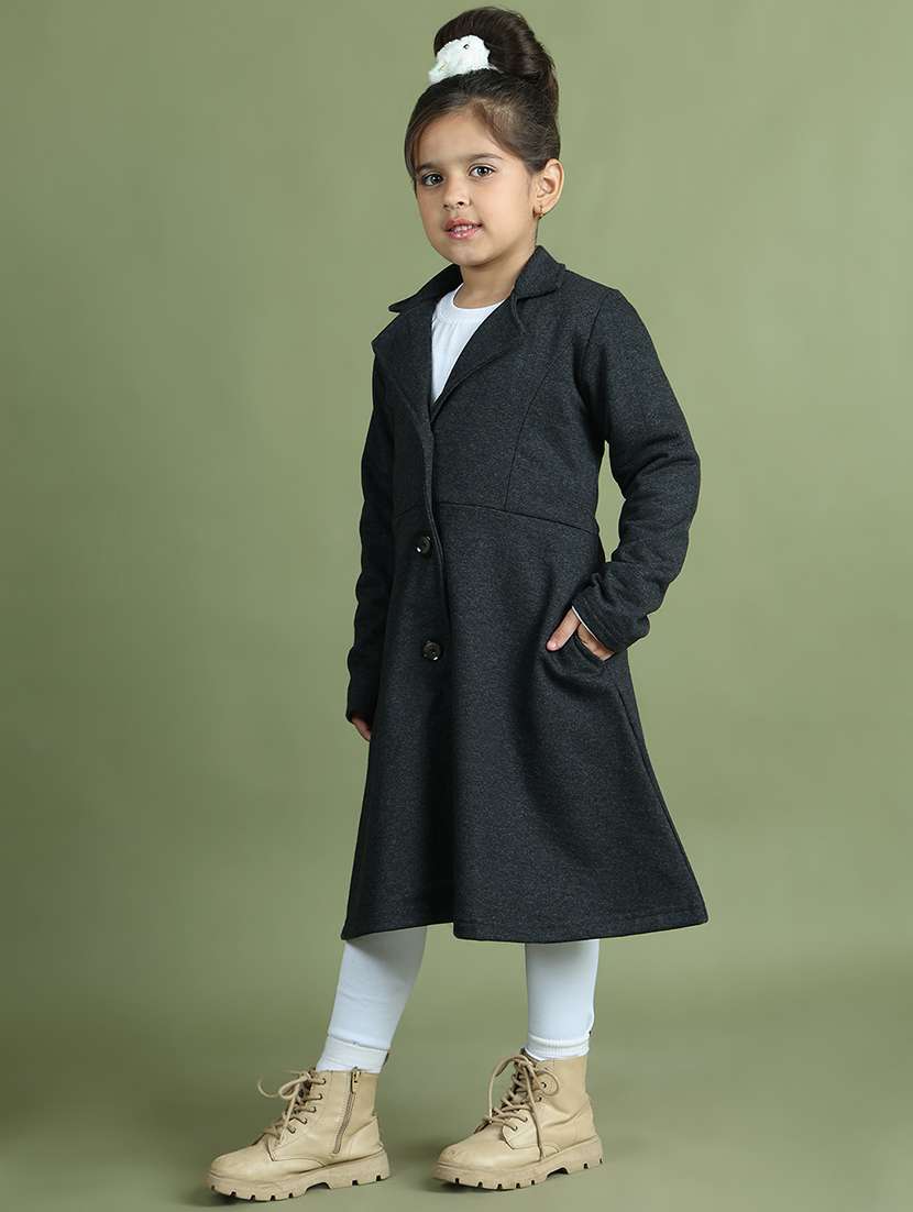 girls long sleeves solid trench coat - 21694634 - Standard Image - 1