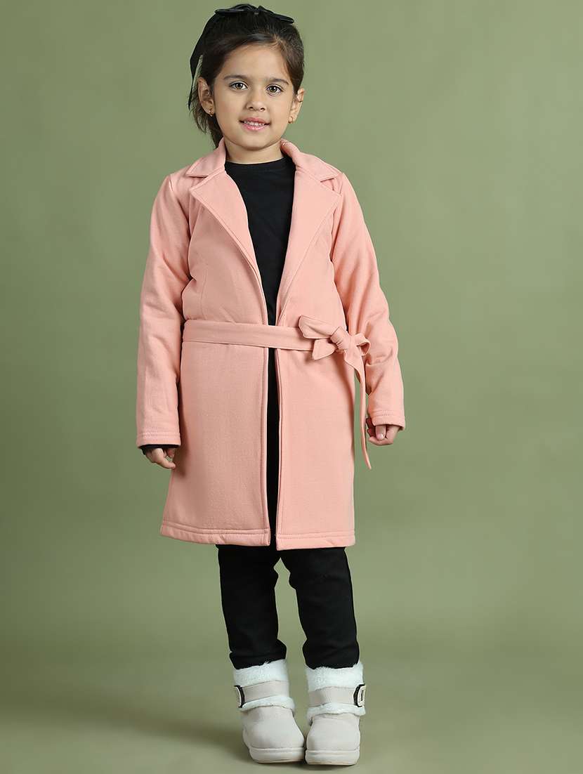 girls long sleeves solid trench coat