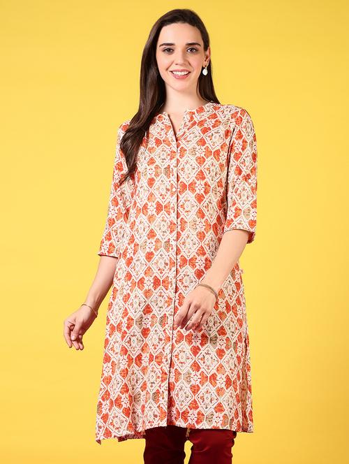 women mandarin neck printed a-line kurta - 21694644 - Standard Image - 0