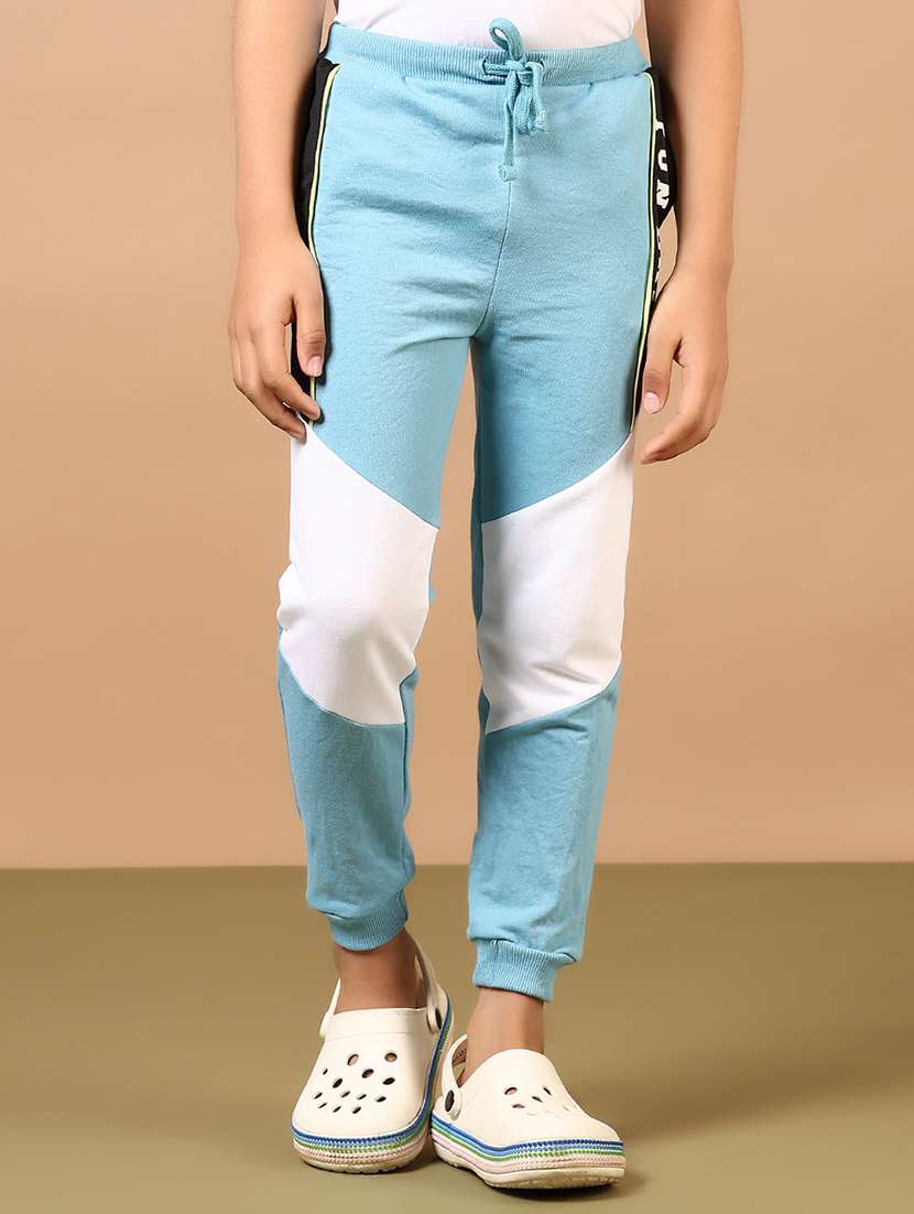 boys light blue color block mid rise jogger