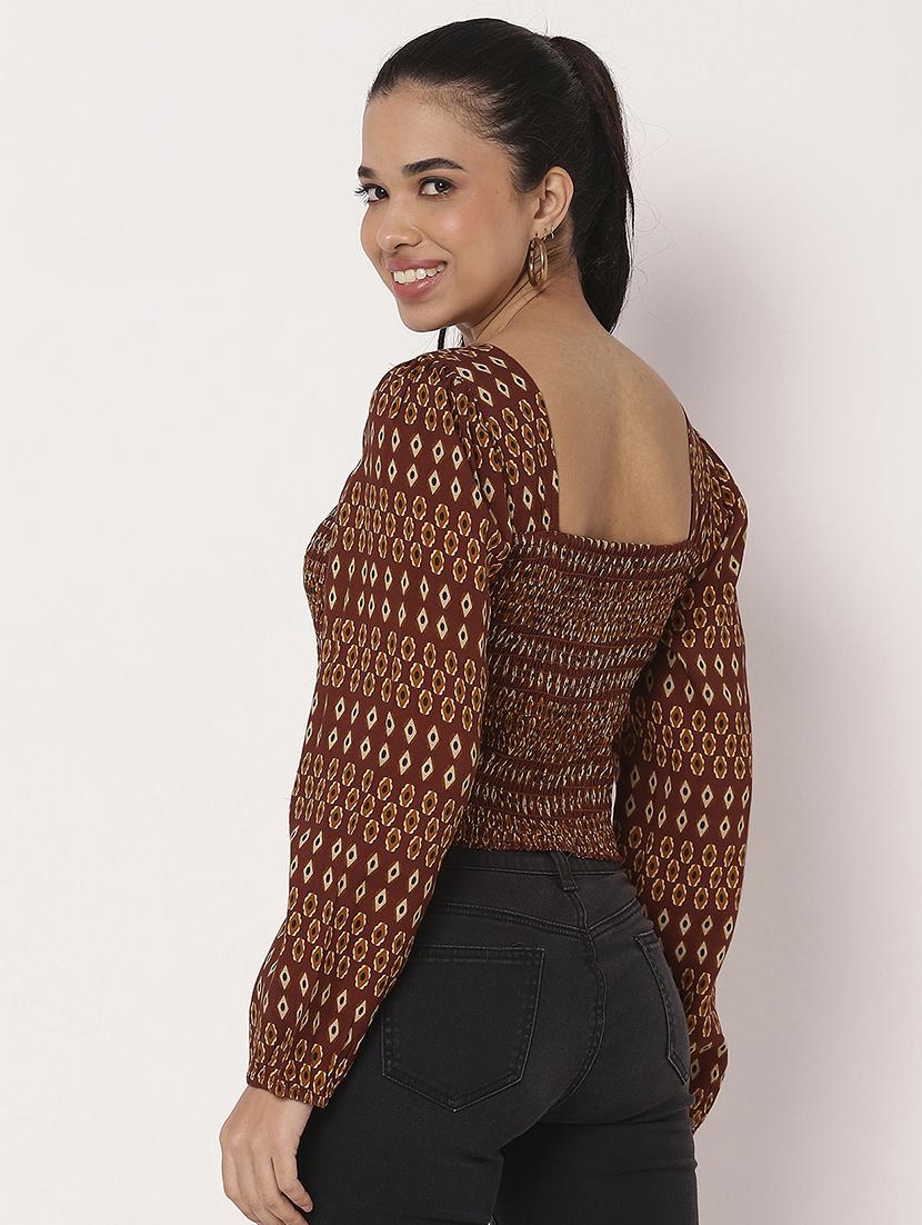women printed bishop sleeve crop top - 21694657 - Standard Image - 4