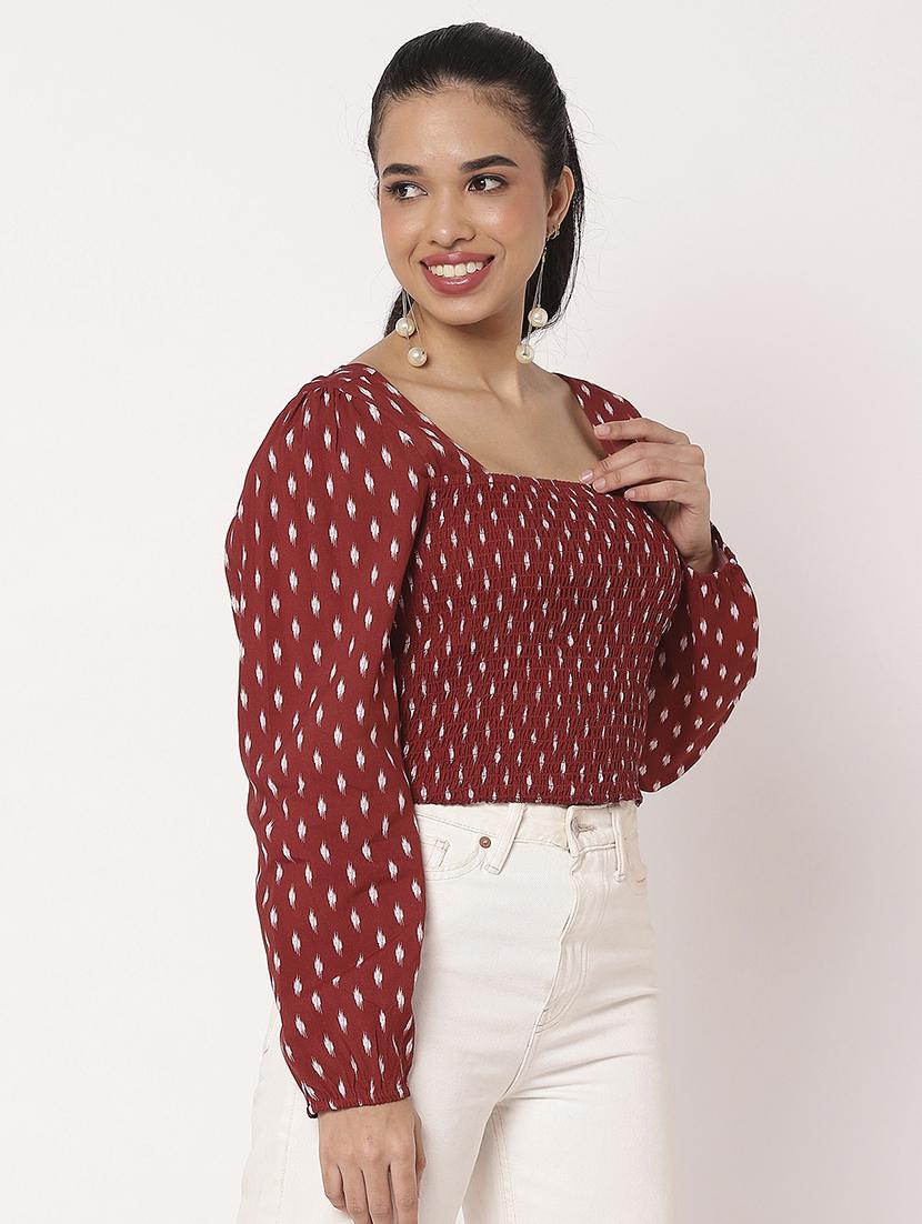 women printed bishop sleeve crop top - 21694658 - Standard Image - 1