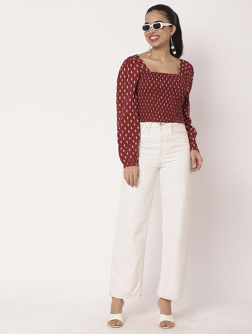 women printed bishop sleeve crop top - 21694658 - Standard Image - 4