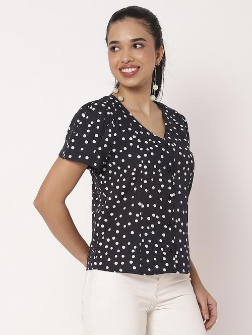 women polka dots printed v neck shirt top - 21694659 - Standard Image - 0