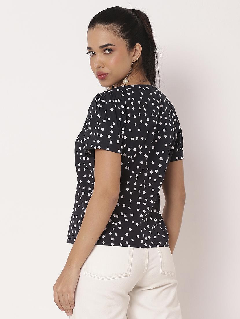 women polka dots printed v neck shirt top - 21694659 - Standard Image - 4
