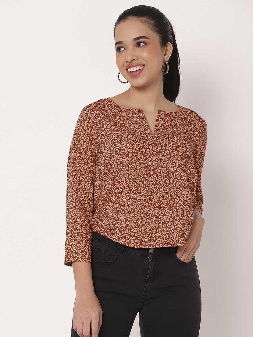 women floral printed notch neck regular top - 21694663 - Standard Image - 1