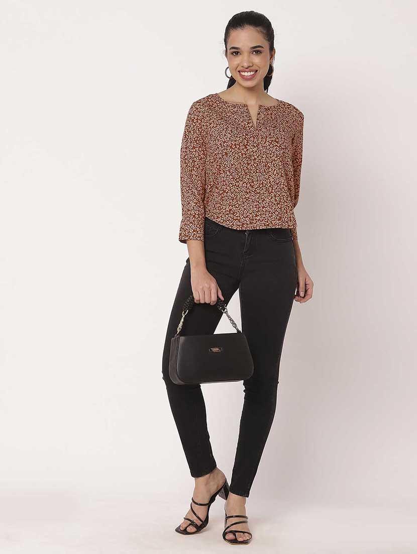 women floral printed notch neck regular top - 21694663 - Standard Image - 4