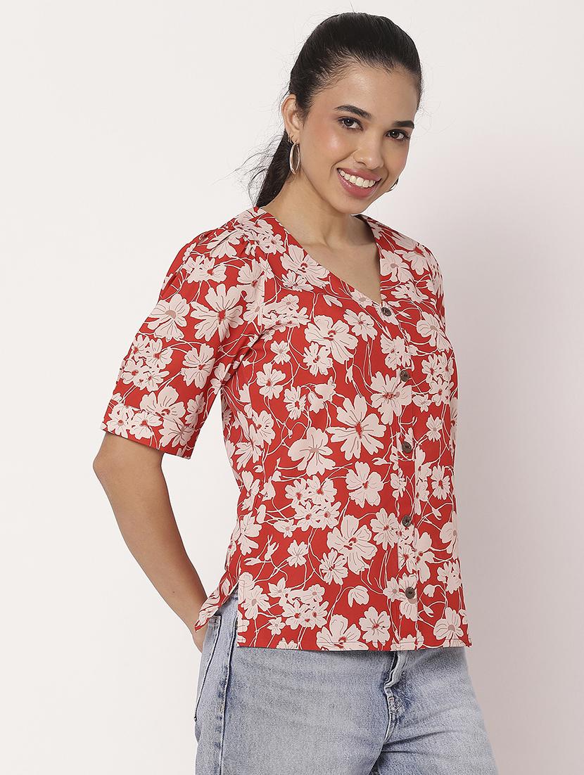 women floral printed v neck shirt top - 21694669 -  Standard Image - 1
