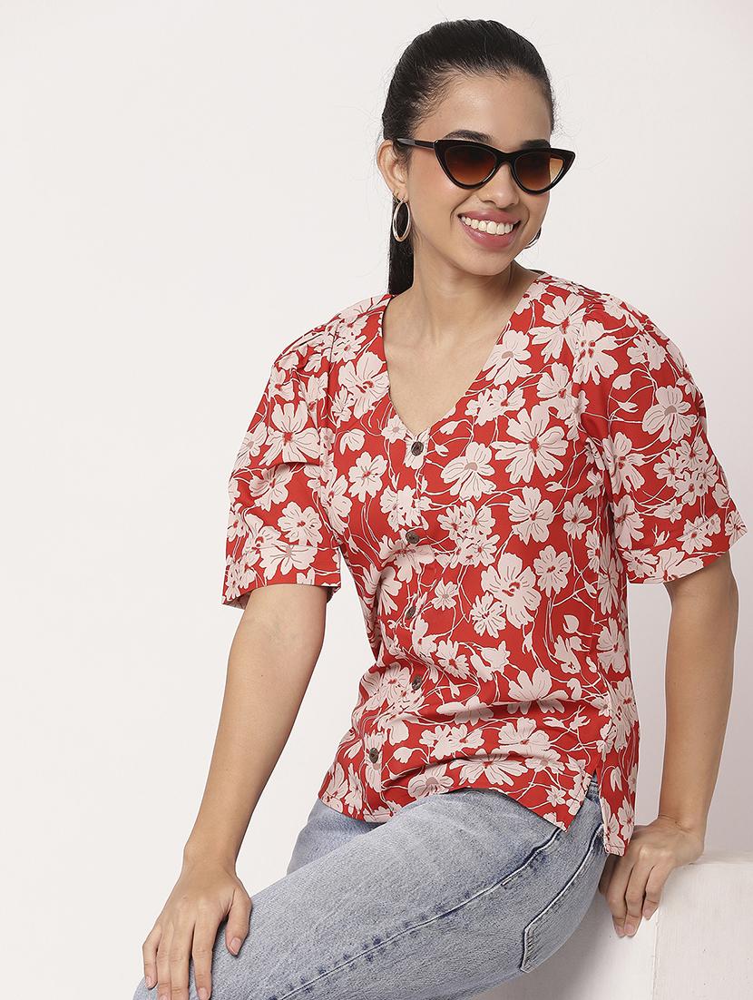 women floral printed v neck shirt top - 21694669 - Standard Image - 4