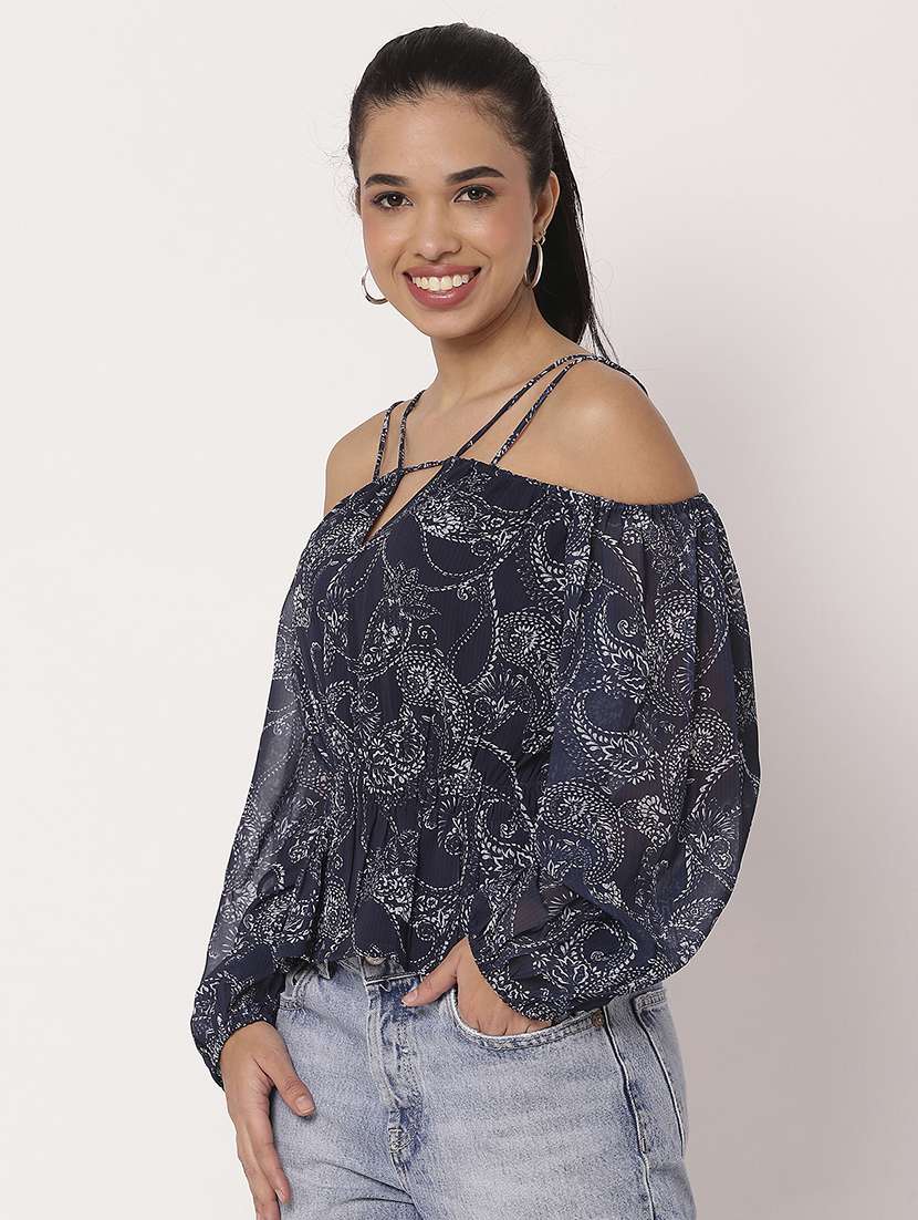 women paisley printed off shoulder neck peplum top - 21694673 -  Standard Image - 1