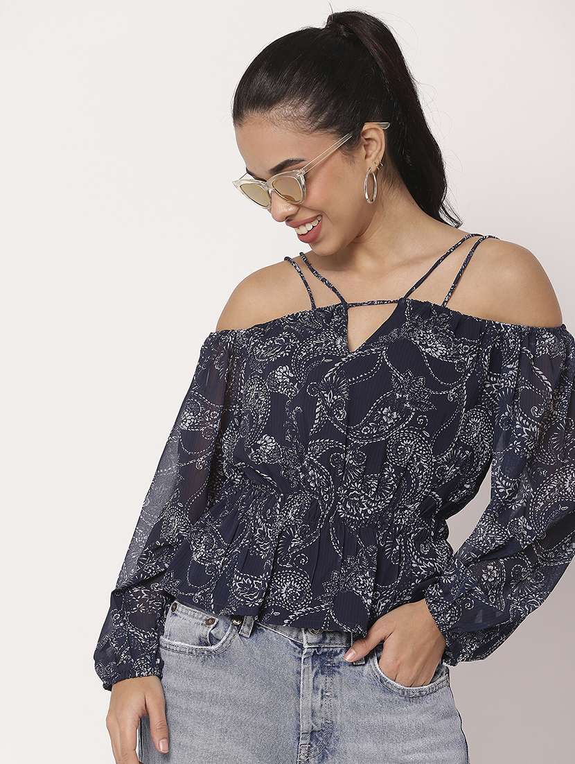 women paisley printed off shoulder neck peplum top - 21694673 -  Standard Image - 4