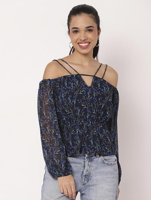 women printed off shoulder neck peplum top - 21694674 - Standard Image - 0