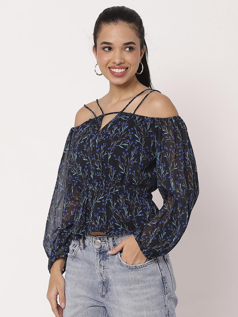 women printed off shoulder neck peplum top - 21694674 - Standard Image - 1
