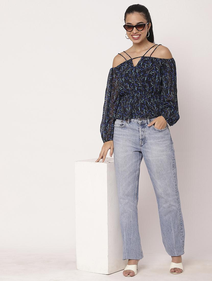 women printed off shoulder neck peplum top - 21694674 - Standard Image - 4