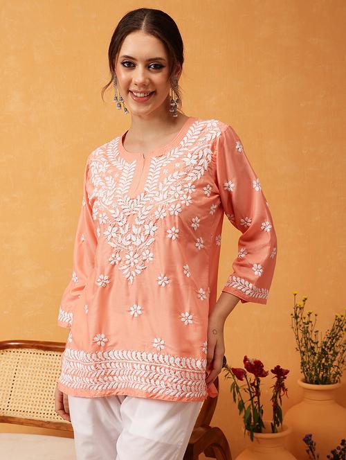 women three quarter sleeve chikankari kurti - 21694705 - Standard Image - 0