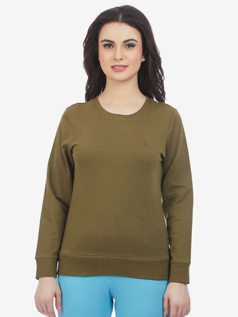 women solid long sleeve sweatshirt - 21694736 -  Standard Image - 1