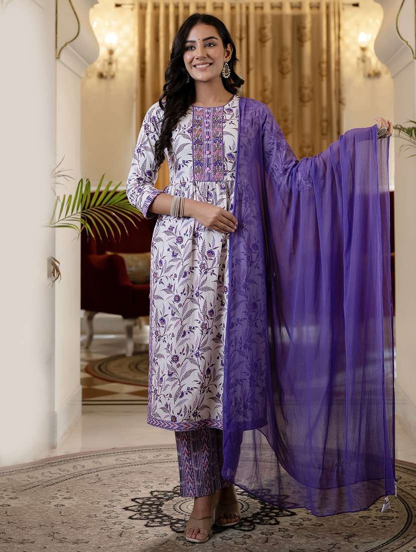 women floral printed round neck suit set