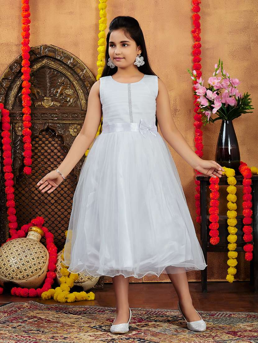 girls solid round neck party wear gown