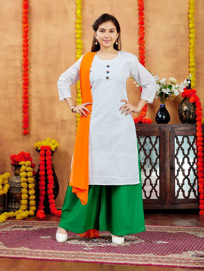 girls embroidered round neck straight kurta - 21694870 -  Standard Image - 1